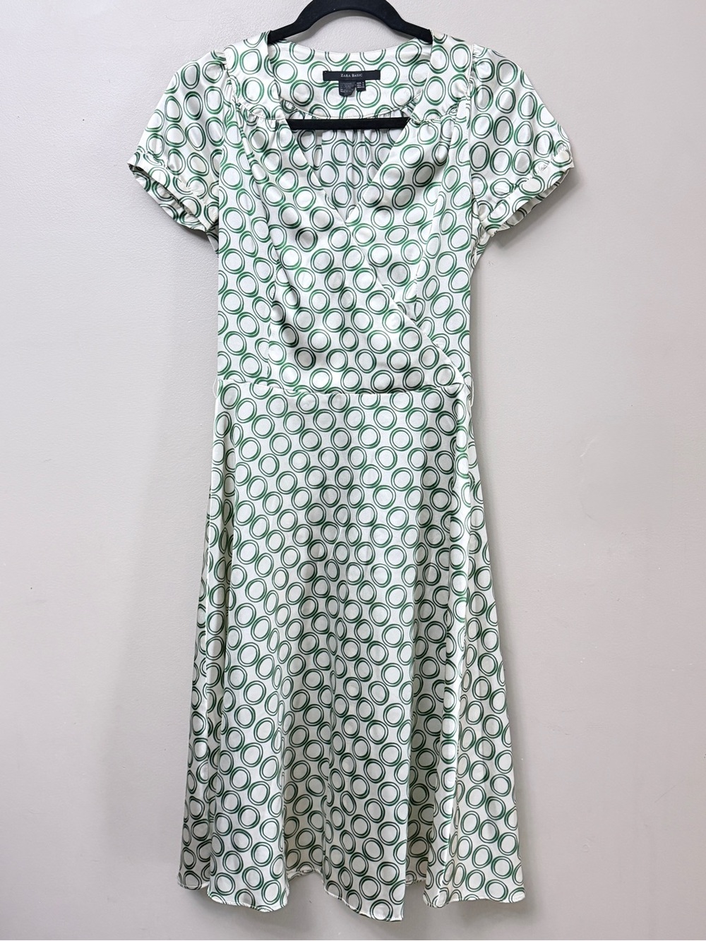Zara Sage Green Geometric Wrap Midi Dress